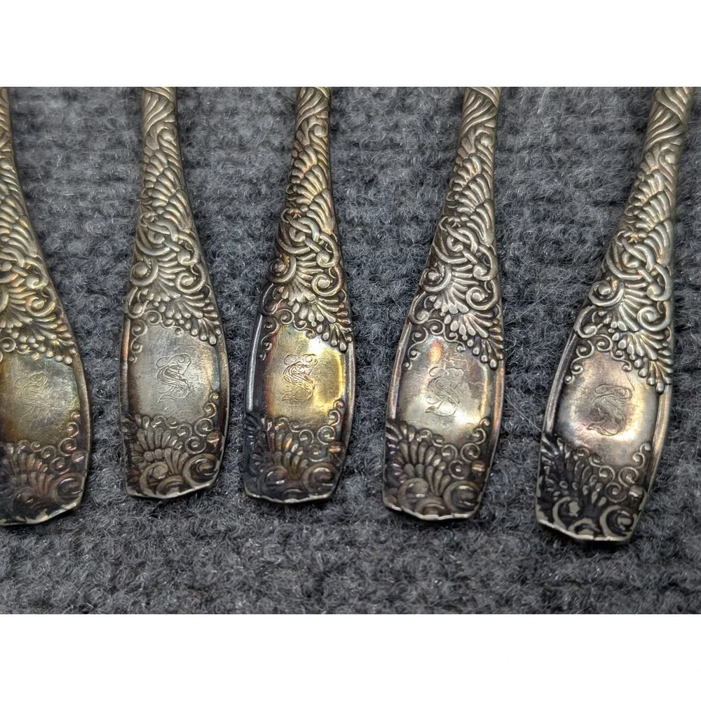 Vintage Towel Mfg Co. EUDORA Silverplated Set Of 5 Spoons 1888 